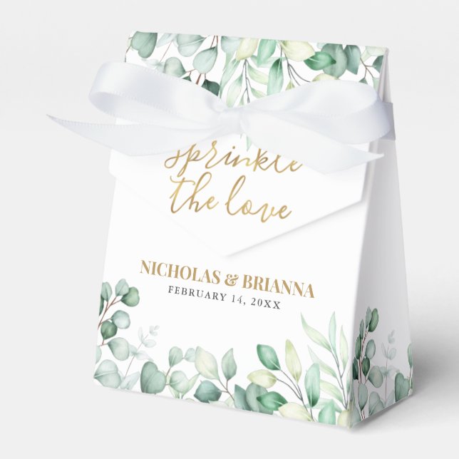 Sprinkle The Love Eucalyptus Monogram Gold Wedding Favour Box (Front Side)