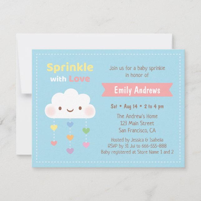 Sprinkle with Love, Cloud and Hearts Baby Shower Invitation (Front)