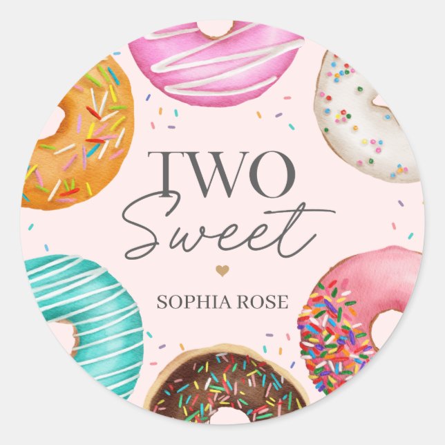 Sprinkled Doughnut 2nd Birthday Party Favour Classic Round Sticker (Front)