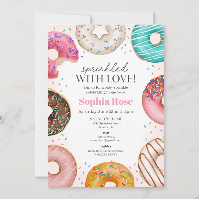 Sprinkled Doughnut Baby Sprinkle Invitation for Gi (Front)