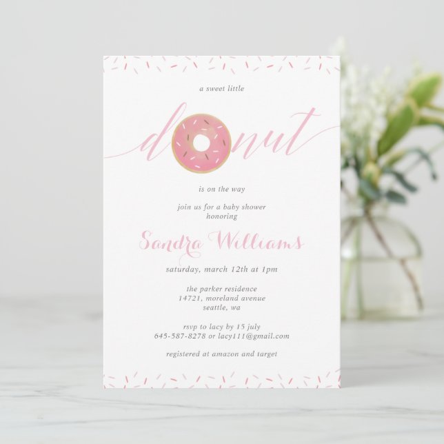 Sprinkled doughnut script baby shower Invitation_P Invitation (Standing Front)