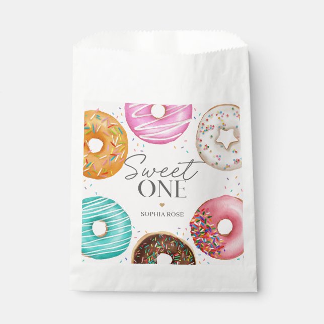 Sprinkled Doughnut Sweet ONE 1st Birthday Party Favour Bags (Front)