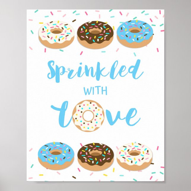 Sprinkled with Love Baby Shower Sign Blue Donuts (Front)
