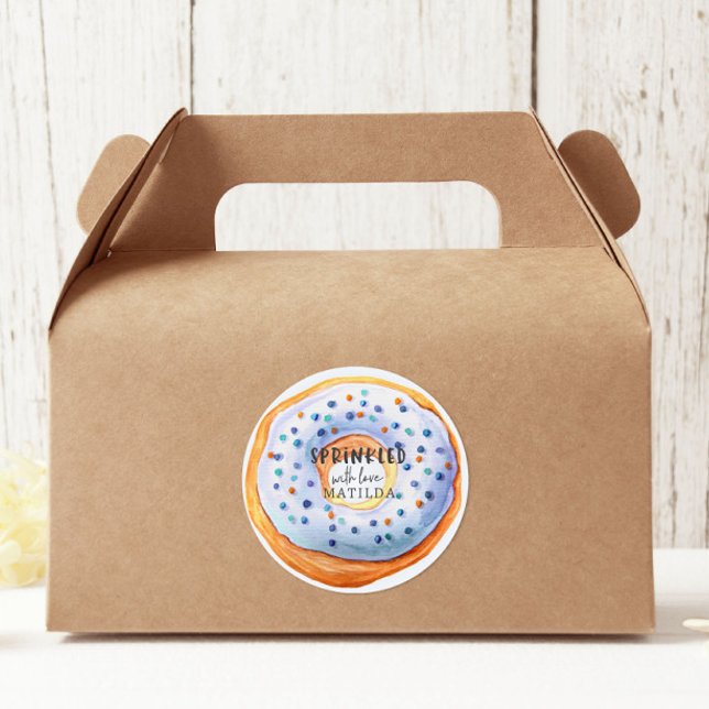 Sprinkled with love blue doughnut baby shower classic round sticker (Creator Uploaded)