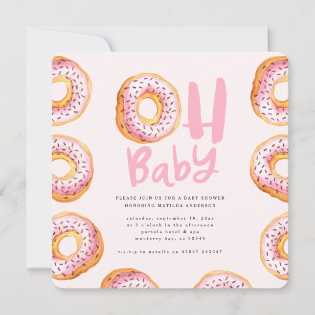 Sprinkled with love doughnut baby shower announcement (Front)