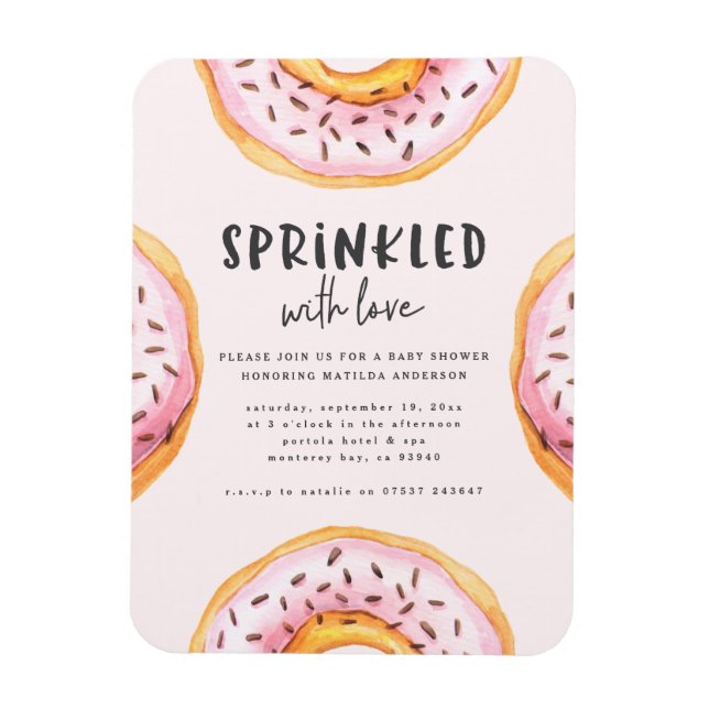 Sprinkled with love doughnut baby shower magnet (Vertical)