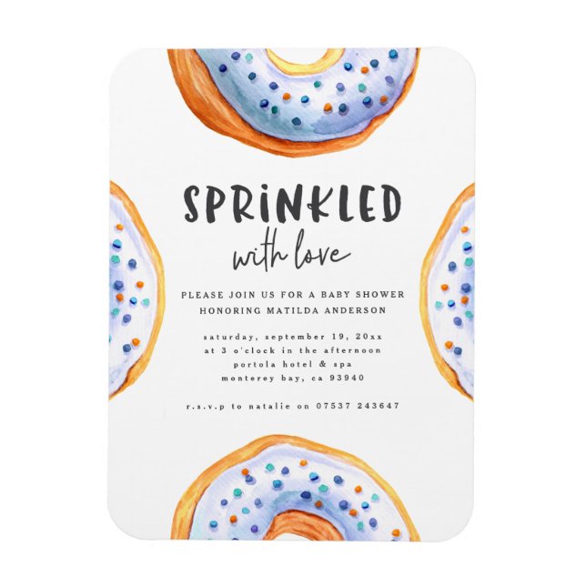 Sprinkled with love doughnut baby shower magnet (Vertical)