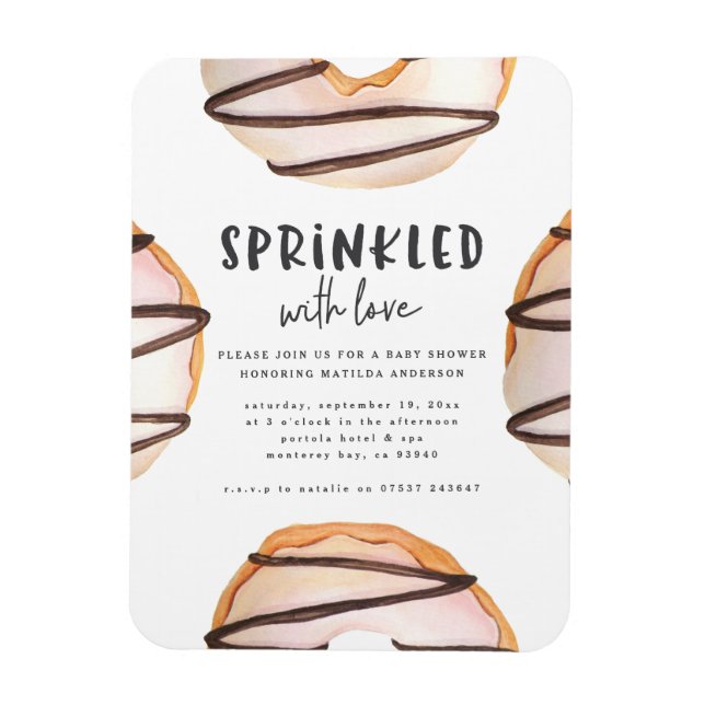Sprinkled with love doughnut baby shower magnet (Vertical)