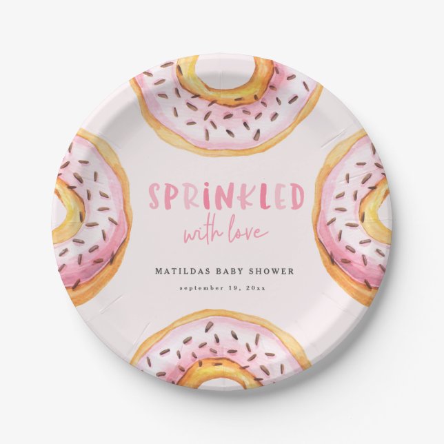 Sprinkled with love doughnut baby shower paper plate (Front)