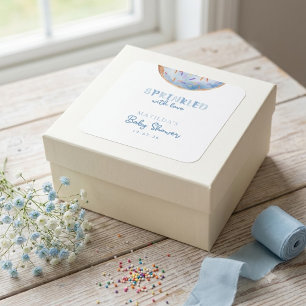 Sprinkled with love doughnut baby shower square sticker