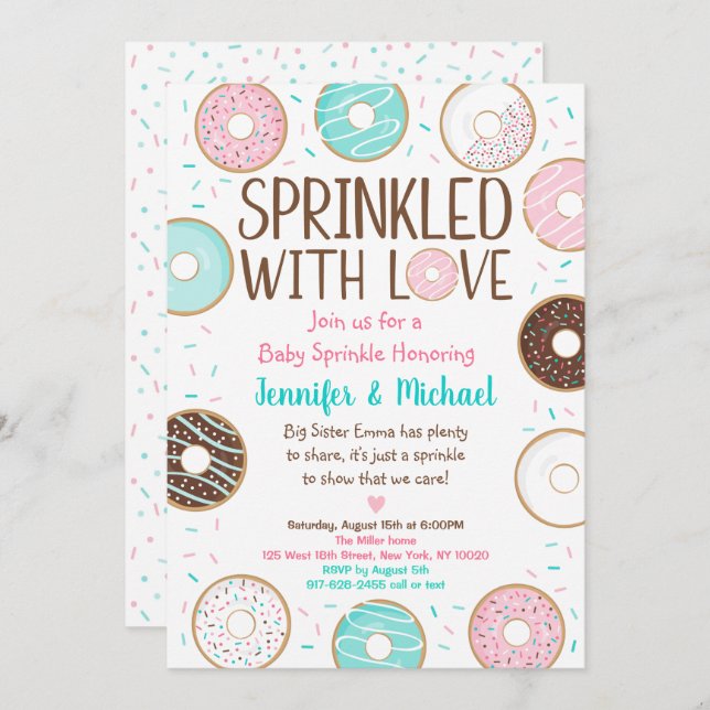 Sprinkled With Love Doughnut Baby Sprinkle Invitation (Front/Back)