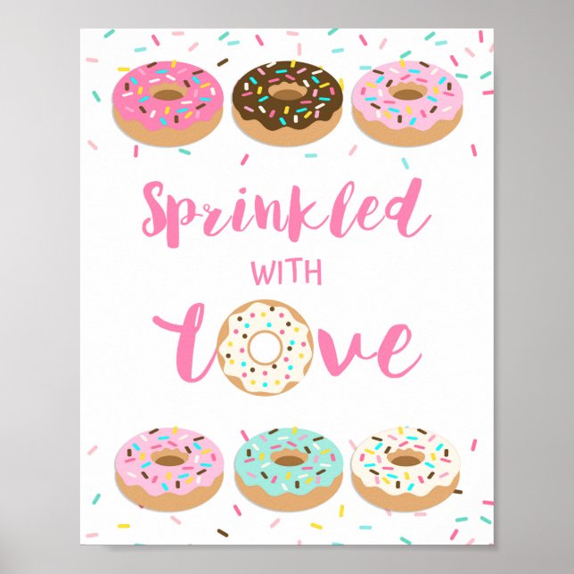 Sprinkled with Love Pink Doughnut Shower Table Sig Poster (Front)