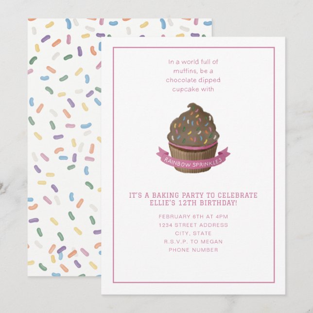 Sprinkles And Cupcake Baking Party Invitation (Front/Back)