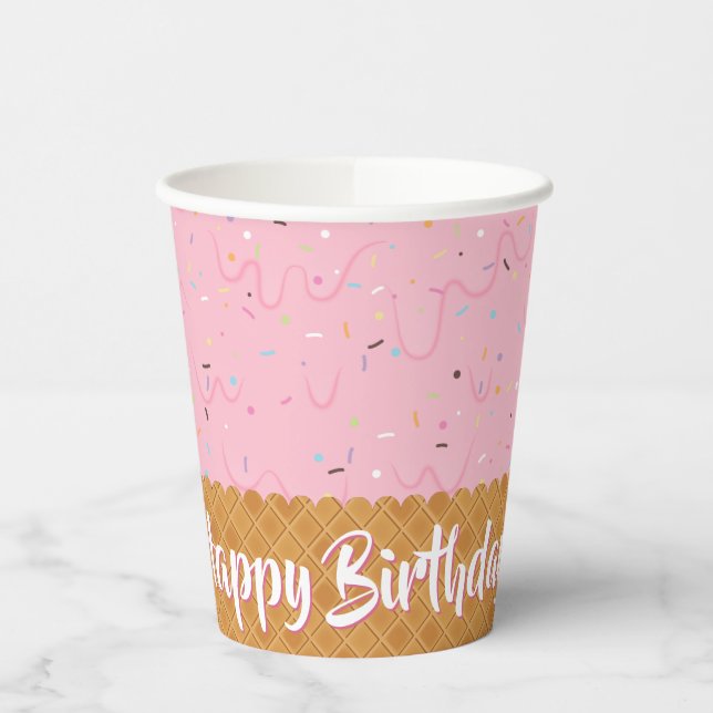 Sprinkles and Pink Ice Cream Birthday Paper Cups (Left)