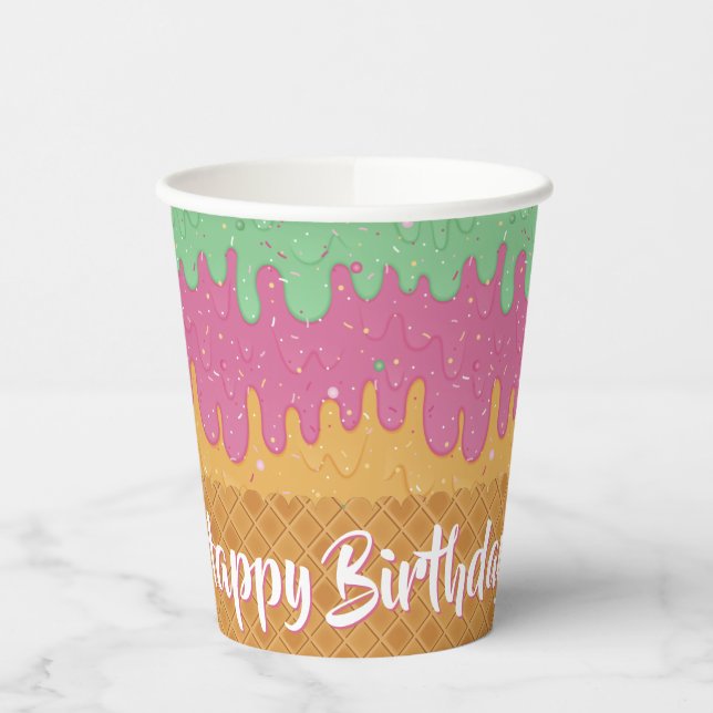 Sprinkles and Rainbow Sherbet Ice Cream Birthday Paper Cups (Left)