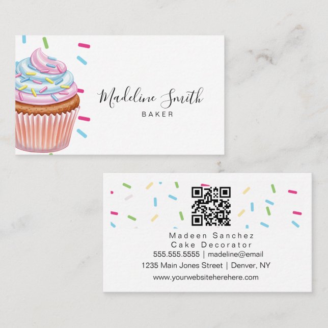 Sprinkles Bakery Rainbow Cupcakes Bar code Business Card (Front/Back)