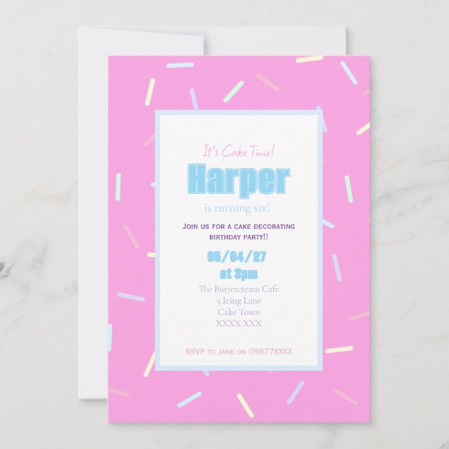 Sprinkles Cake Decorating Birthday Invitation (Front)