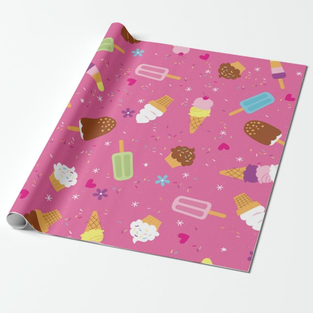 Sprinkles, cupcakes, ice cream, and popsicles scat wrapping paper (Unrolled)