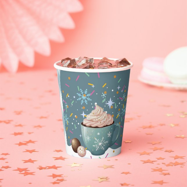 Sprinkles Hot Cocoa Winter Snowflakes Baby Shower Paper Cups (Insitu)