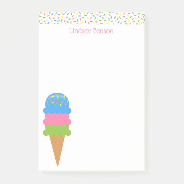 Sprinkles Ice Cream Cone Custom Post-it Notepad (Front)