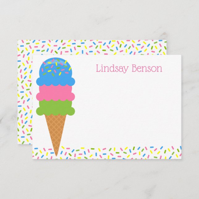 Sprinkles Ice Cream Cone Personalised Note Cards (Front/Back)