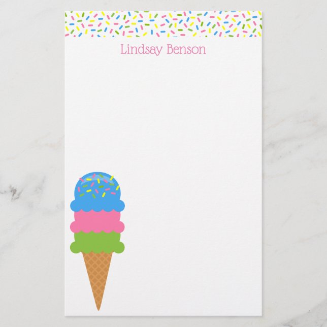 Sprinkles Ice Cream Cone Personalised Stationery (Front)