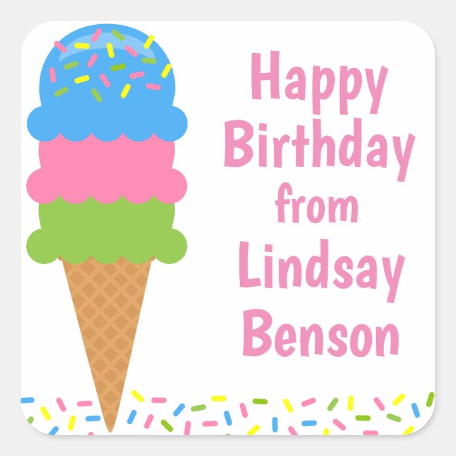 Sprinkles Ice Cream Cone Personalised Stickers (Front)