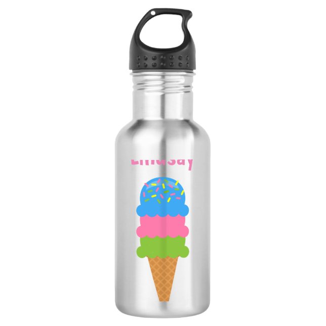 Sprinkles Ice Cream Cone Personalised Water Bottle (Front)