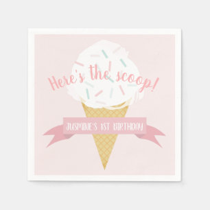Sprinkles Ice Cream Pink Here's the Scoop Birthday Napkin
