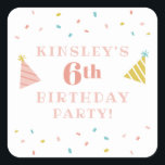 Sprinkles kids birthday party favour sticker<br><div class="desc">A festive kids birthday party favour sticker featuring rainbow sprinkles and hand drawn party hats and customisable name and age.</div>