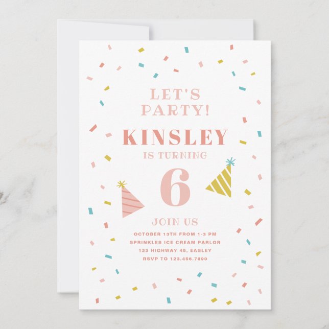 Sprinkles kids birthday party invitation (Front)