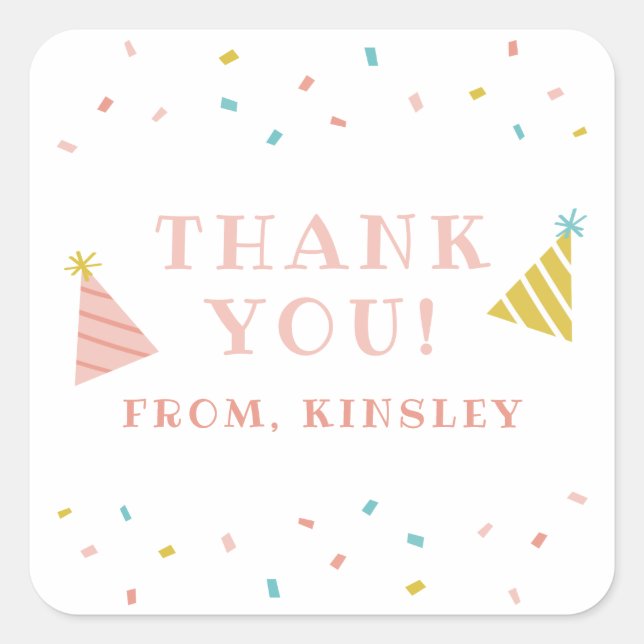 Sprinkles Kids Birthday Party Thank You Square Sticker (Front)