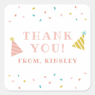Sprinkles Kids Birthday Party Thank You Square Sticker