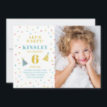 Sprinkles kids photo birthday party invitation<br><div class="desc">A whimsical kids photo birthday party invitation featuring rainbow sprinkles,  large name and age and party hats.</div>