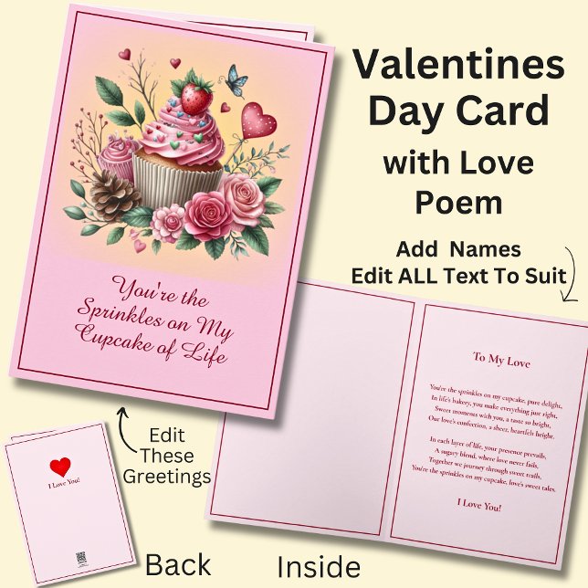 Sprinkles On The Cupcake with Love Poem Valentines Card (Creator Uploaded)