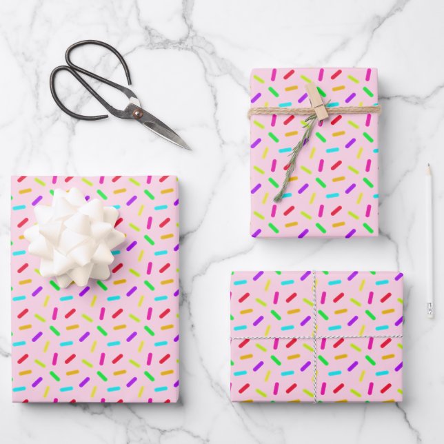 Sprinkles Pattern Colourful Custom Pink Wrapping Paper Sheet (Front)