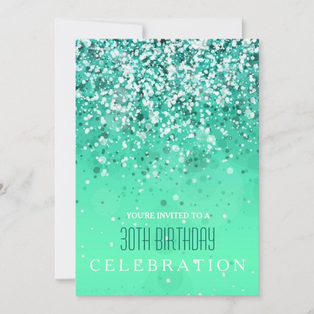 Sprinkling Joy Modern Aqua Green Glitter Party Invitation (Front)