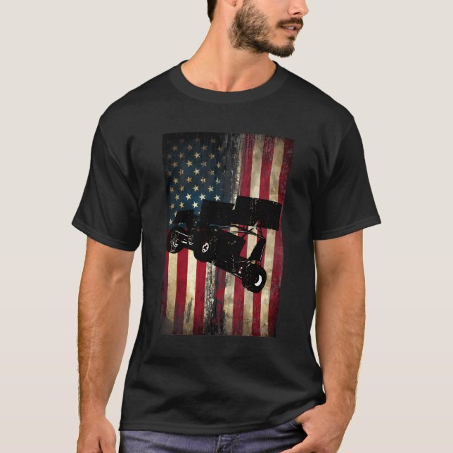 Sprint Car Dirt Track Racing Distressed American F T-Shirt (Front)