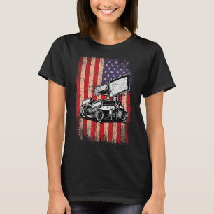 Sprint Car Dirt Track Racing Usa Flag Veterans Day T-Shirt