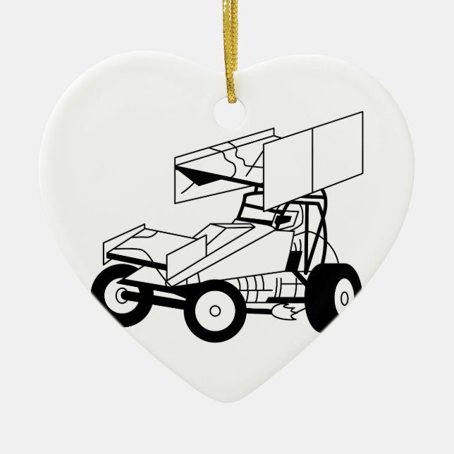 Sprint Car Outline Ceramic Tree Decoration (Front)