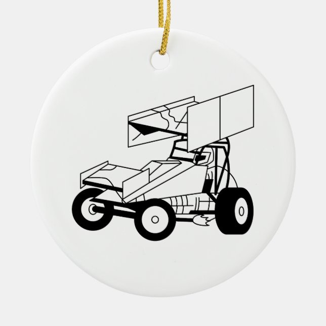 Sprint Car Outline Ceramic Tree Decoration (Front)