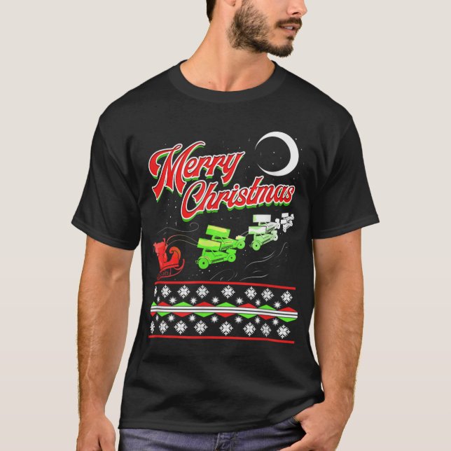Sprint Car Racing Christmas Santa Sleigh Motorspor T-Shirt (Front)