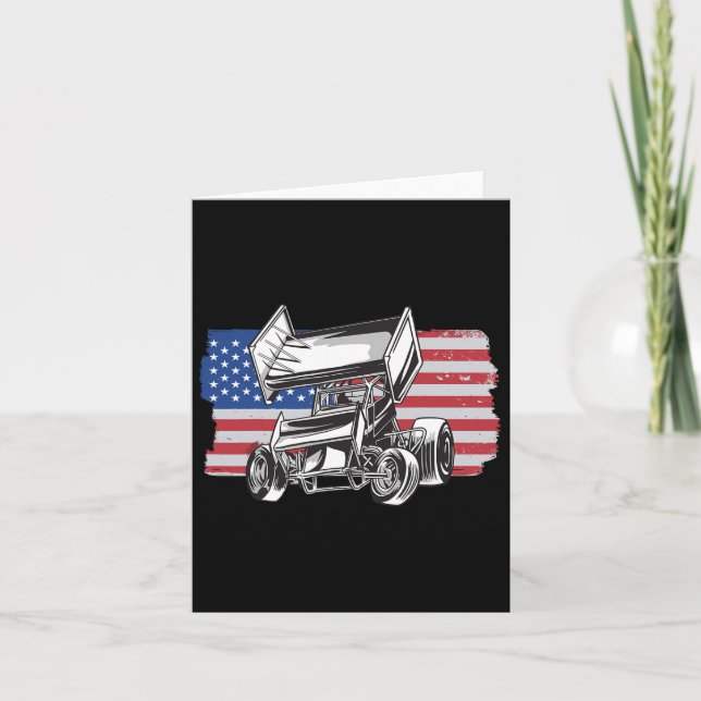 Sprint Car Racing Usa Flag  Card (Front)
