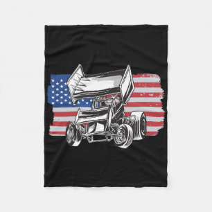 Sprint Car Racing Usa Flag Fleece Blanket