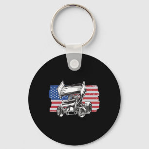 Sprint Car Racing Usa Flag  Key Ring