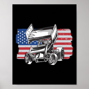 Sprint Car Racing Usa Flag  Poster