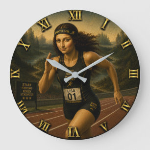 Sprinter Funny Mona Lisa Track & Field Athletes Large Clock