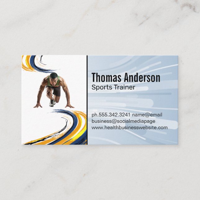 Sprinter Getting Ready to Run | Fitness Business Card (Front)