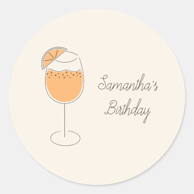 Spritz Bubbly Cocktail Birthday Party Classic Round Sticker (Front)
