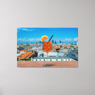 Spritz cocktail on a table with view of Milan Canvas Print